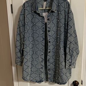 Pearl-Studded Blue Denim Jacket